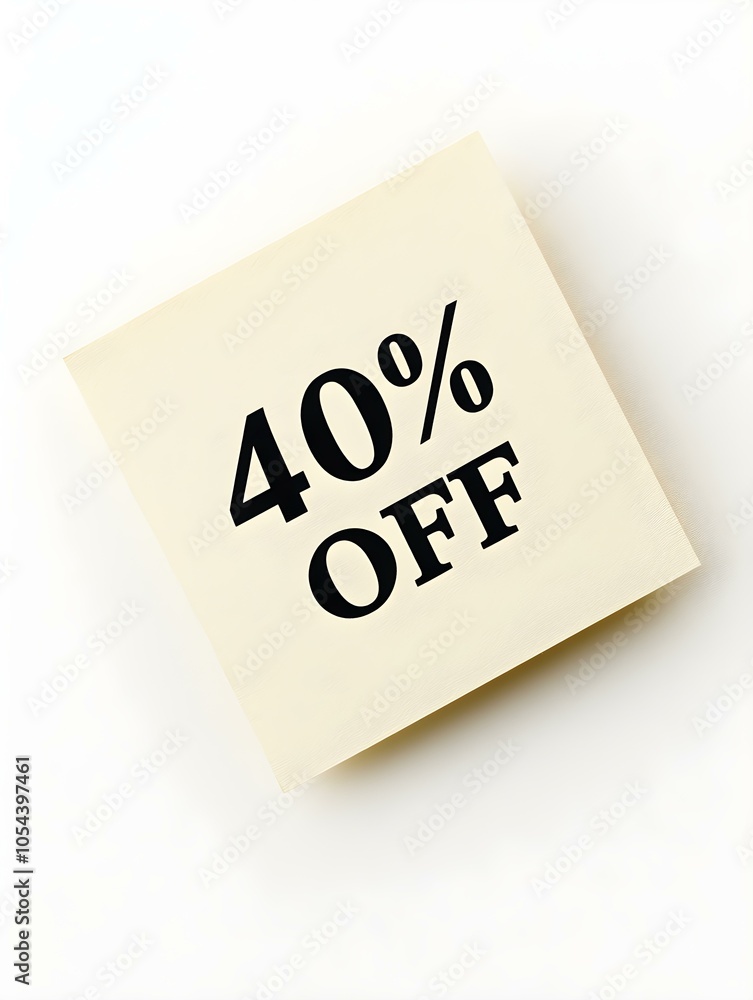 Black '40% OFF' Text on a Ivory Square Paper Note. White Background Black '40% OFF' Text on a Ivory Square Paper Note. White Background