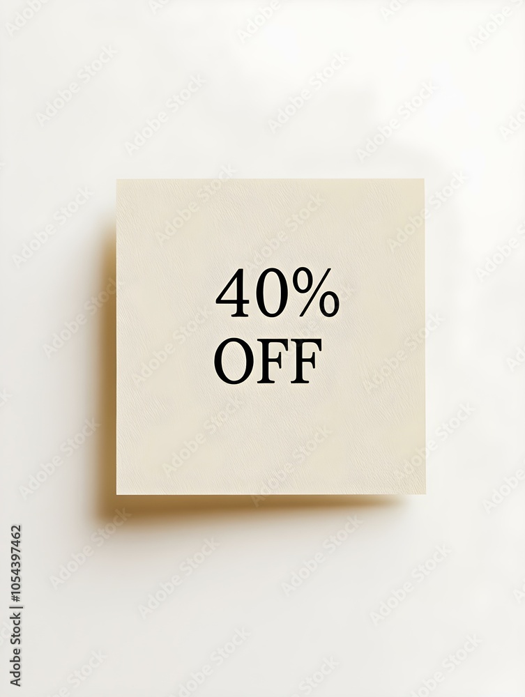 Black '40% OFF' Text on a Ivory Square Paper Note. White Background Black '40% OFF' Text on a Ivory Square Paper Note. White Background