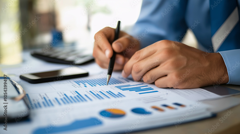 Businessman Analyzing Financial Data with Charts and Graphs Businessman Analyzing Financial Data with Charts and Graphs