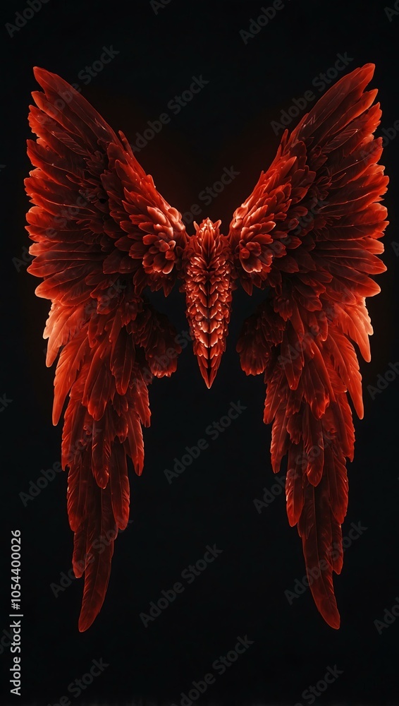 Fototapeta premium Glowing red wings against a dark background, symbolizing power.