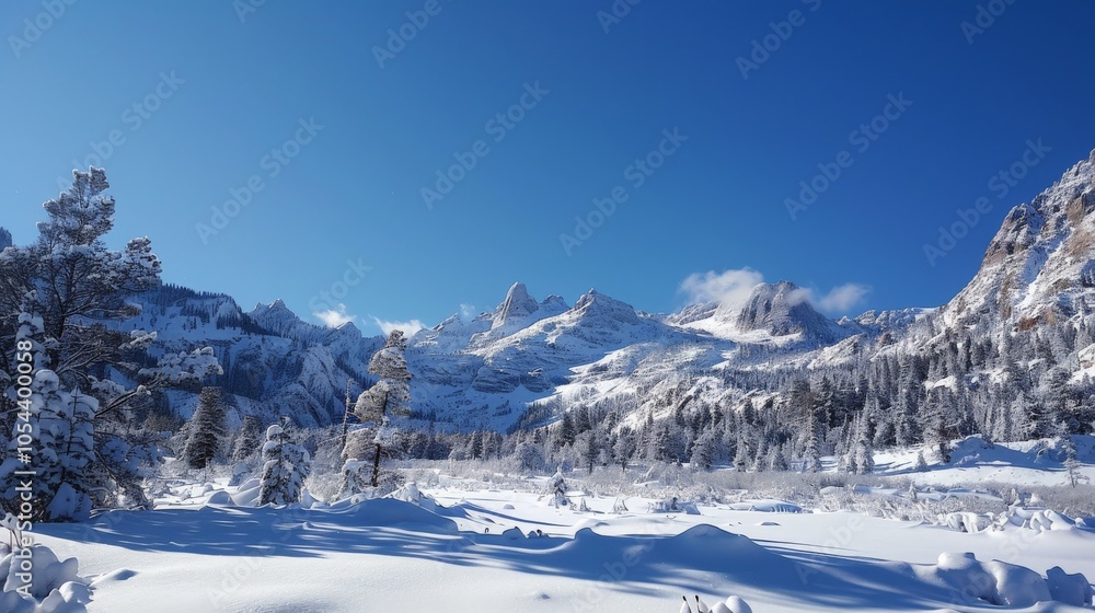 Snow-covered mountains, clear blue sky and crisp air