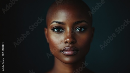 Portrait of a dark-skinned woman suffering from cancer after severe hair loss due to chemotherapy treatment