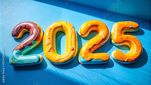 3D "2025" Text in Vibrant Watercolor Style on a White Background.