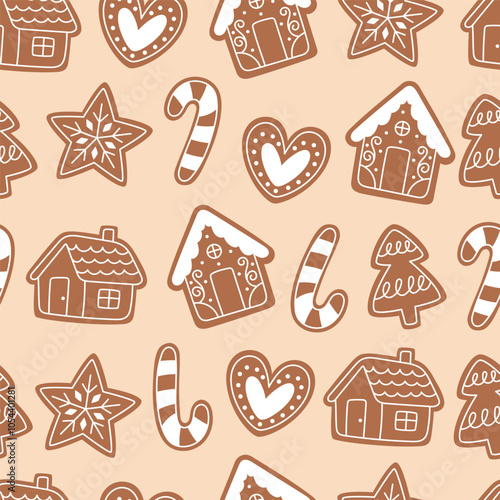 Seamless Christmas gingerbread cookie pattern