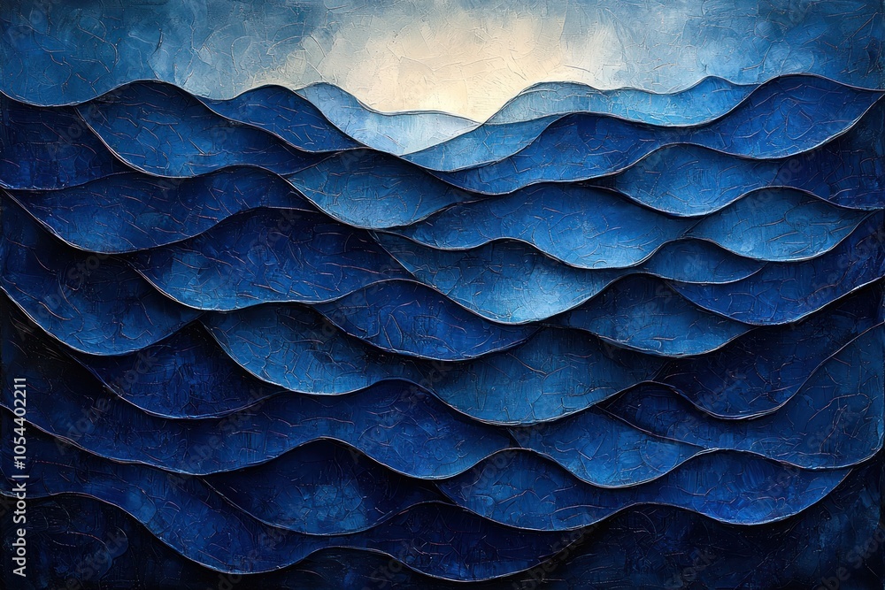 Abstract Blue Ocean Wave Painting with Textured Brushstrokes Abstract Blue Ocean Wave Painting with Textured Brushstrokes