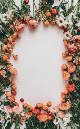 Various colorful vintage flowers frame, border design with blank copy space area.