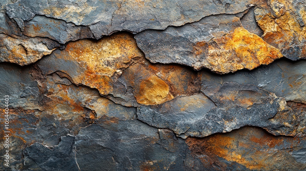 Close-up of Cracked and Weathered Stone with Rust and Yellow Streaks Close-up of Cracked and Weathered Stone with Rust and Yellow Streaks