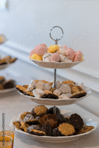 Elegant Pastry Display with Colorful Desserts on Tiered Stand