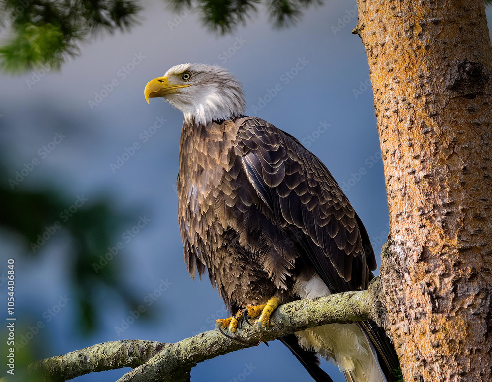 Bald Eagle (Haliaeetus leucocephalus) perched on a branch Bald Eagle (Haliaeetus leucocephalus) perched on a branch