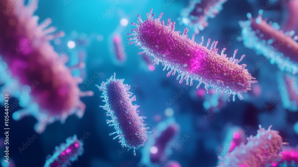 This image captures pink bacteria in a fluid environment, showcasing the minute details and structures of microscopic life in a detailed biological setting. This image captures pink bacteria in a fluid environment, showcasing the minute details and structures of microscopic life in a detailed biological setting.