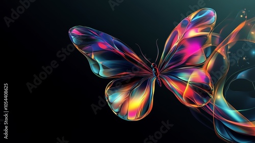 Wallpaper Mural A stylized butterfly rendered in abstract digital artwork, featuring vibrant colors, sleek curves, and an ethereal glow against a contrasting dark backdrop. Torontodigital.ca