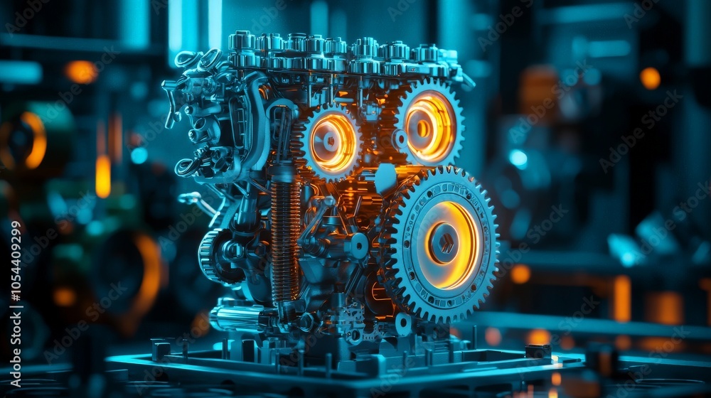 Fototapeta premium Illuminated Engine Parts in Natural Light