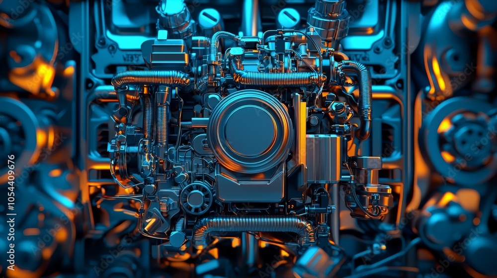 Fototapeta premium Close-Up View of a Gleaming Car Engine Part
