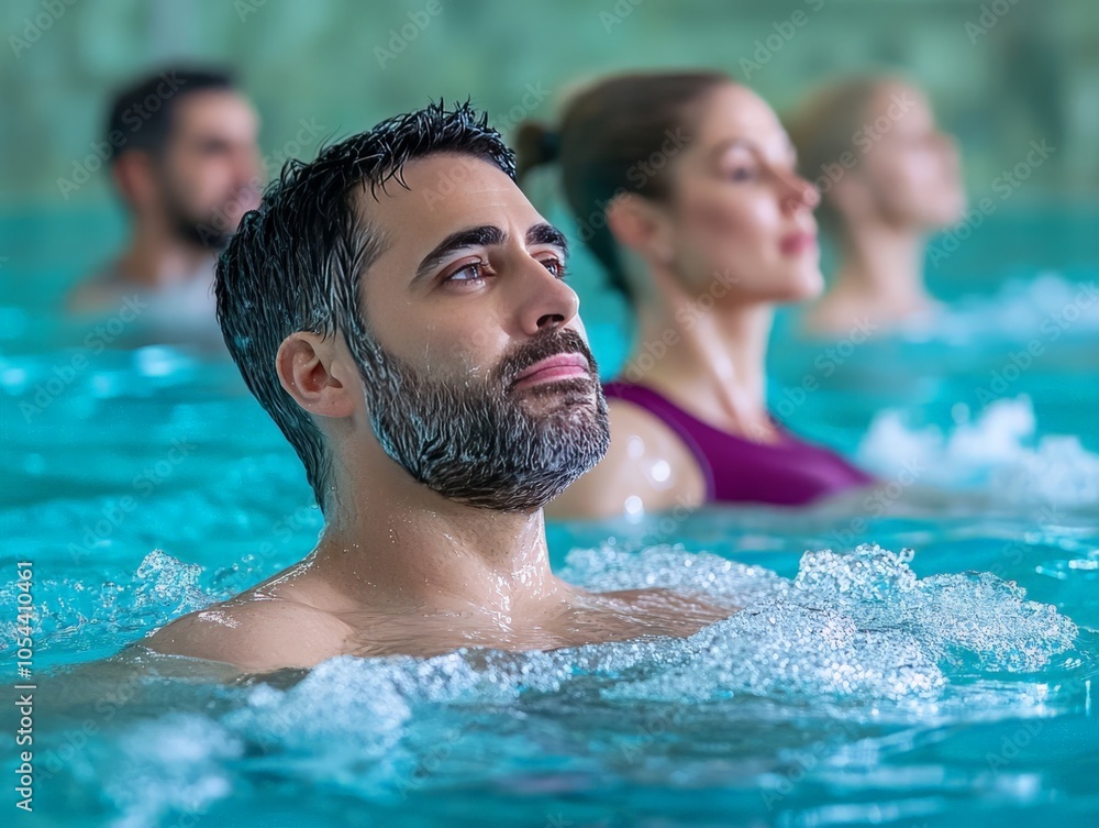 Adults Relaxing in Warm Indoor Pool Environment Adults Relaxing in Warm Indoor Pool Environment
