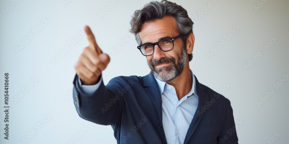 Close up of businessman hand pointing for direction, against white background. Generative AI. Close up of businessman hand pointing for direction, against white background. Generative AI.