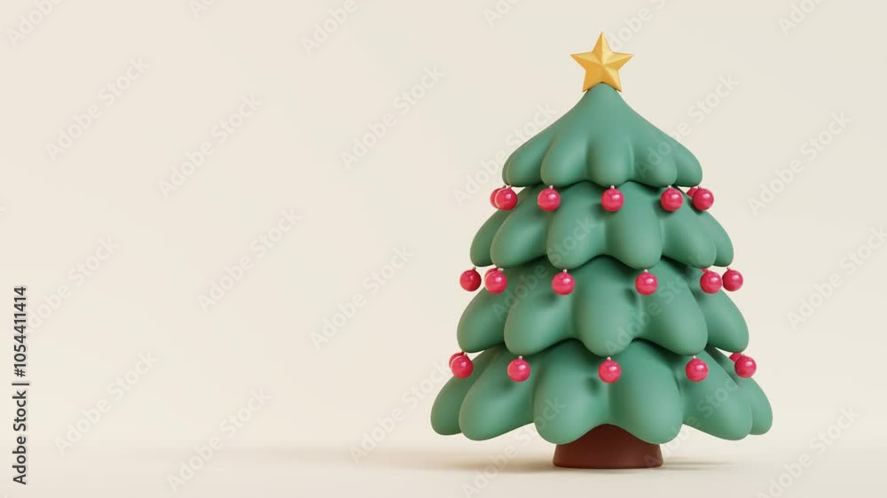 3d animation of a decorated Christmas tree with red baubles and star on top 3d animation of a decorated Christmas tree with red baubles and star on top