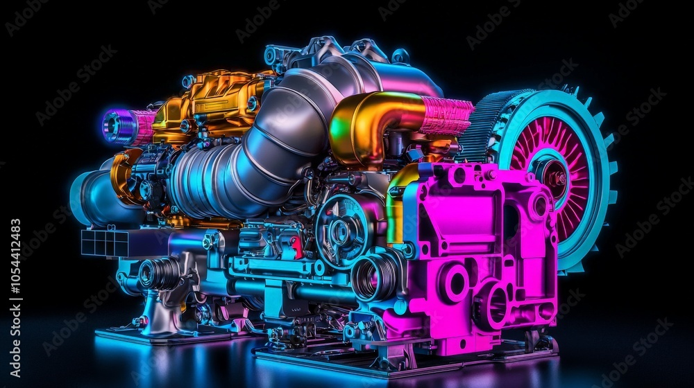 Fototapeta premium Colorful Turbocharged Engine in Bright Lighting