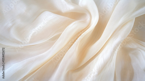 White fabric with a pattern of a wave. The fabric is smooth and silky. Concept of calmness and serenity