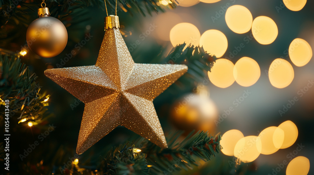 golden star in a christmas tree golden star in a christmas tree