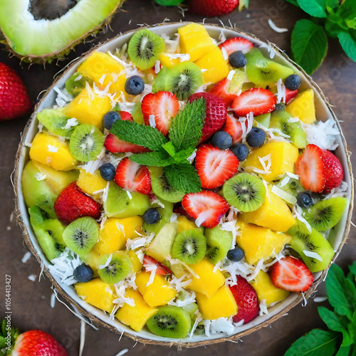 Wallpaper Mural Exotic Fruit Salad with Coconut and Mint Torontodigital.ca