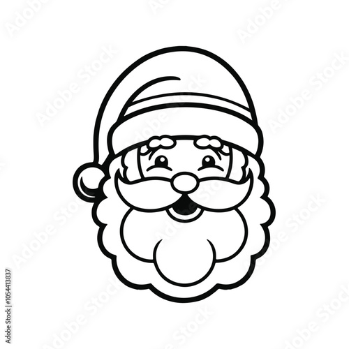 Classic Santa Claus Face Outline,Christmas Santa Claus Face Drawing,Black and White Santa Claus Illustration