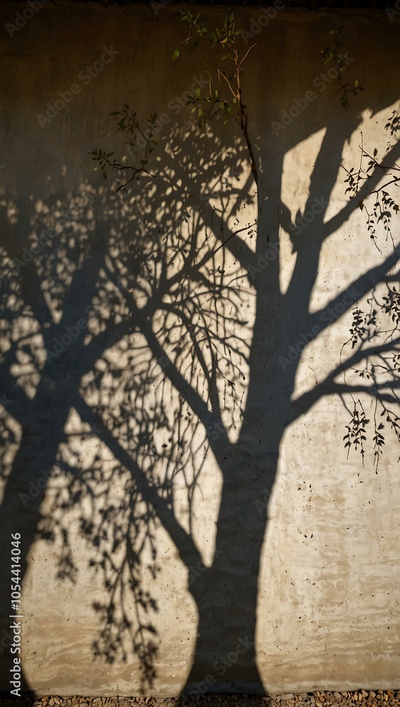 Shadow of a willow tree on a wall, with intricate patterns from its delicate branches. Shadow of a willow tree on a wall, with intricate patterns from its delicate branches.