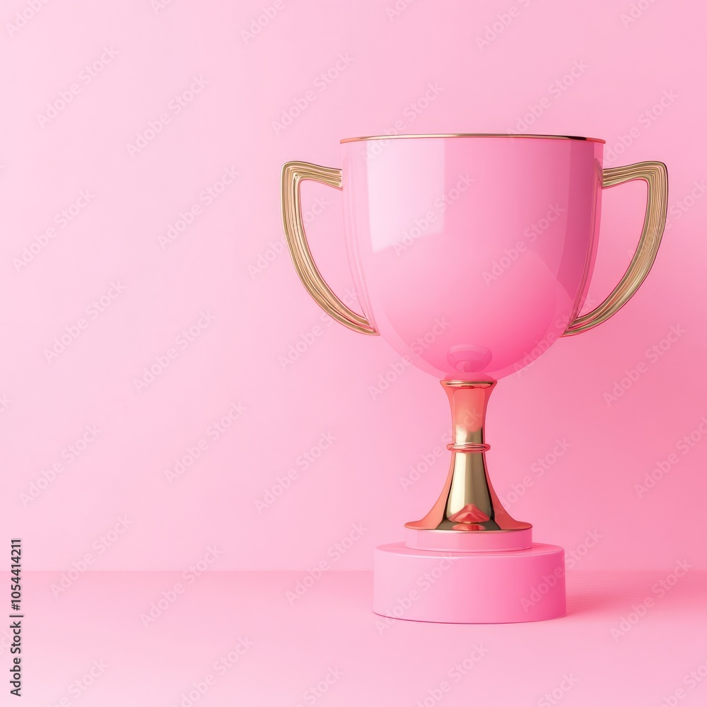 A shiny pink trophy on a pink background, symbolizing achievement and victory. A shiny pink trophy on a pink background, symbolizing achievement and victory.