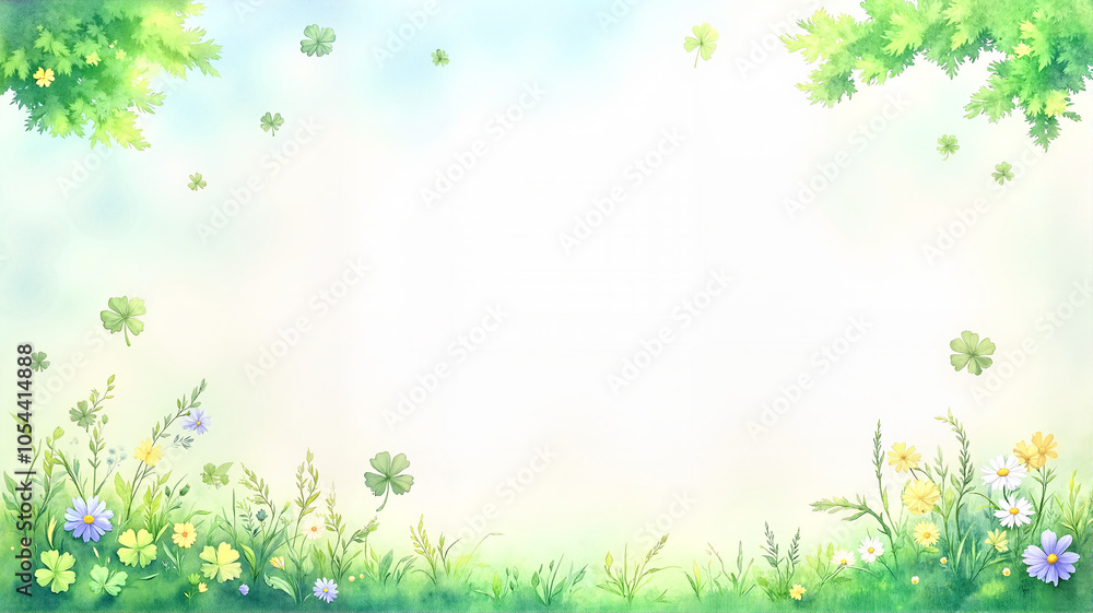 Spring Nature Frame with Shamrocks for Saint Patrick's Day with copy space Spring Nature Frame with Shamrocks for Saint Patrick's Day with copy space