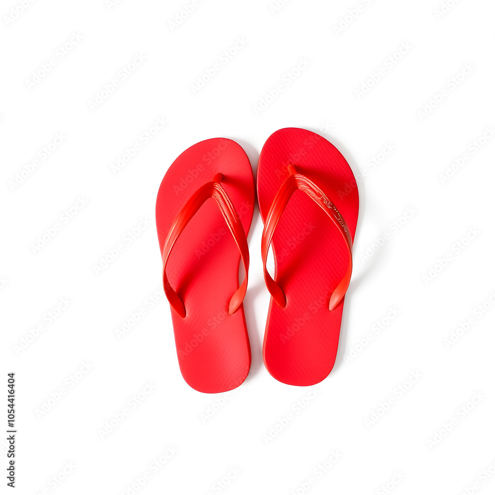 Pair of red flip flops on white background. generative AI Pair of red flip flops on white background. generative AI