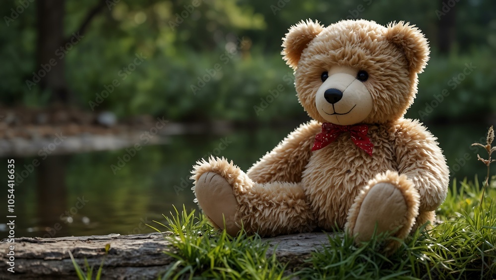 Teddy bear in peaceful nature setting Teddy bear in peaceful nature setting
