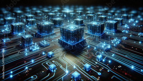 Obraz na płótnie High-Tech Data Center on Microchip Concept Art w salonie