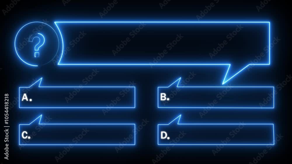 Quiz Neon Line Animation with option selection on black background ,Quiz template challenge with option selection, quiz game animation, Animated quiz question on balck background. Quiz Neon Line Animation with option selection on black background ,Quiz template challenge with option selection, quiz game animation, Animated quiz question on balck background.