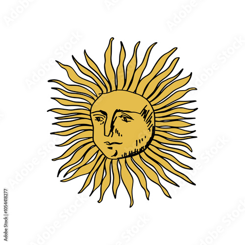 Space Vintage sun astrology and astronomy 90s style doodle stellar character concept. Hand-drawn antique design element, sticker, clip-art and more. of stylish freaky cool funny doodle stellar