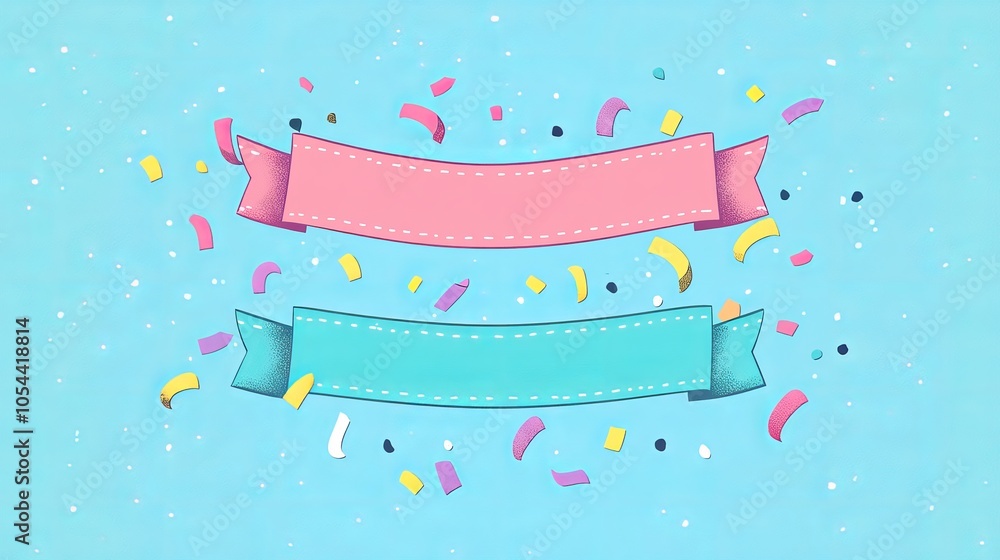 Decorate your text with this confetti banner. It has colorful ribbons and a space for your text in the middle. Celebrate any occasion with this fun and simple cartoon style illustration.