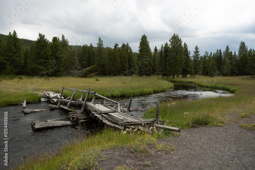 Dilapadated Bridge Over Nez Perce Creek In Yellowstone photo