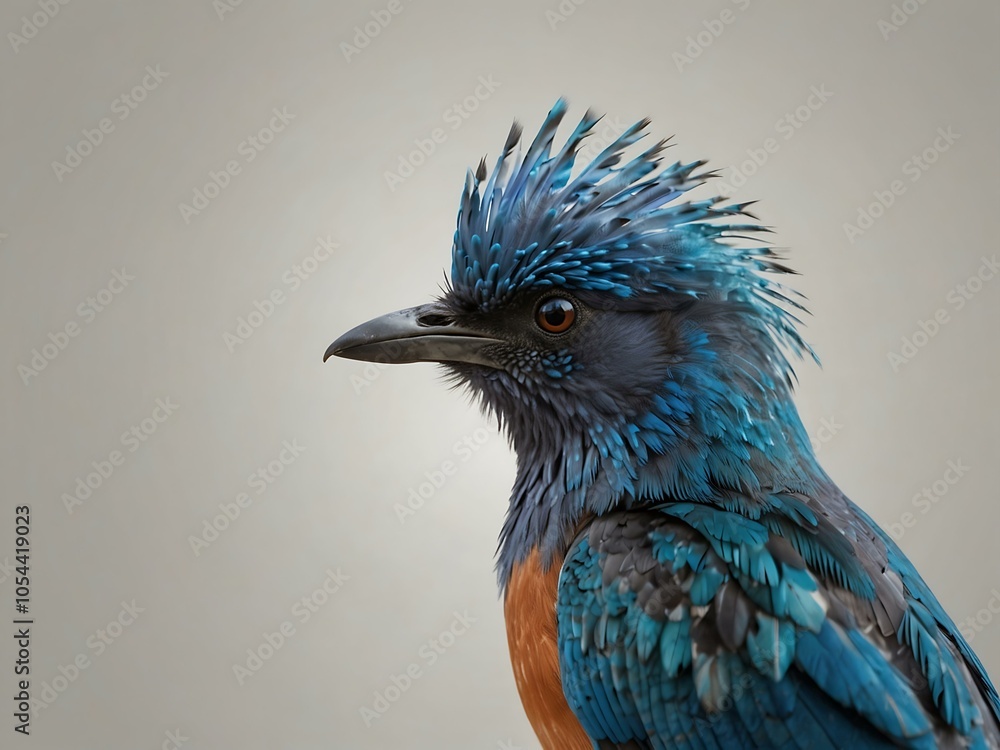 Vibrant blue bird with long tail feathers on white background. Vibrant blue bird with long tail feathers on white background.