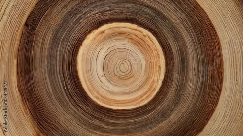 Close-up of tree rings moving texture. Expanding inner rings of a tree stump. Abstract illustration, wood pattern. 