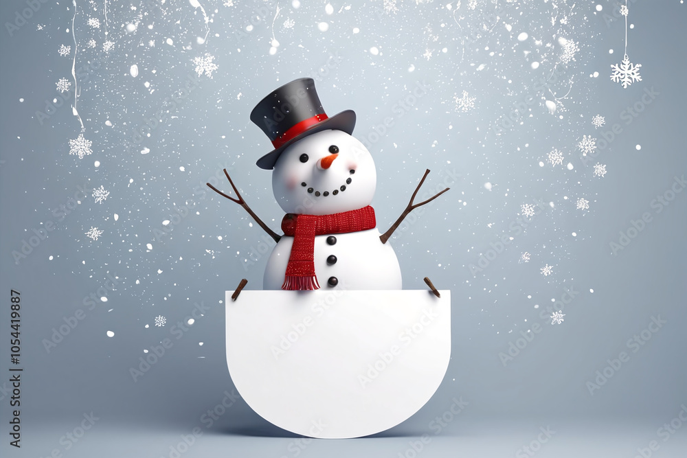 Cute snowman wish merry christmas in snowy winter Cute snowman wish merry christmas in snowy winter