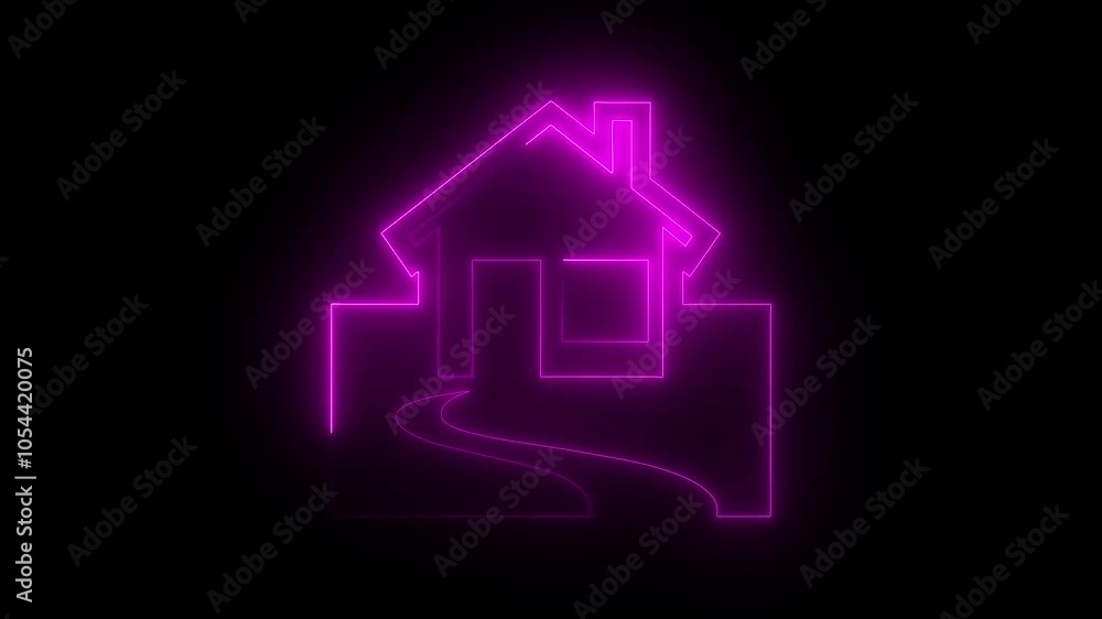 Home icon animation by pink neon on black background. Home icon animation by pink neon on black background.