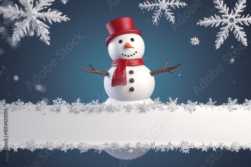 Cute snowman wish merry christmas in snowy winter photo