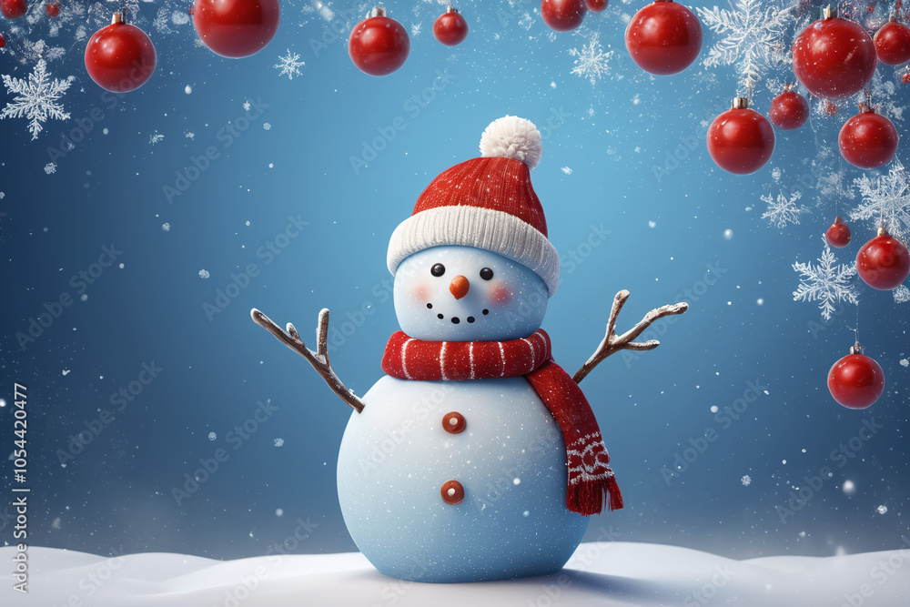 Cute snowman wish merry christmas in snowy winter Cute snowman wish merry christmas in snowy winter