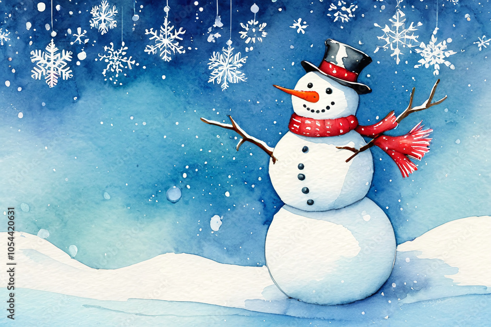 Cute snowman wish merry christmas in snowy winter Cute snowman wish merry christmas in snowy winter