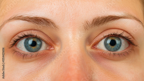 A close-up view of human eyes with visible details, highlighting natural skin texture and slight under-eye circles