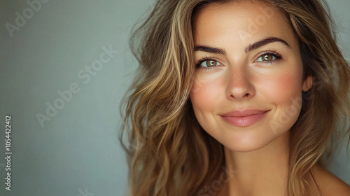 Close-up portrait of a young woman with a radiant smile and glowing skin