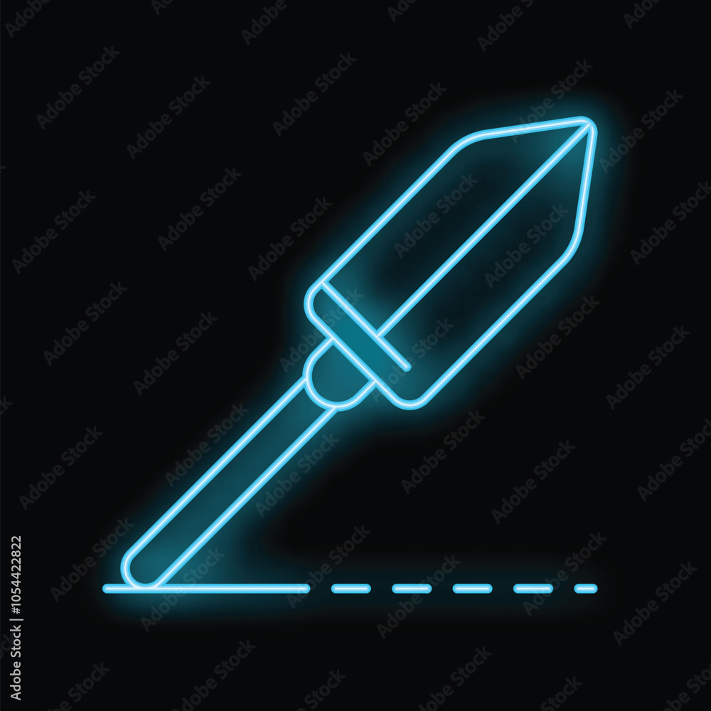 Neon blue icon of a trowel spreading grout on a black background Neon blue icon of a trowel spreading grout on a black background