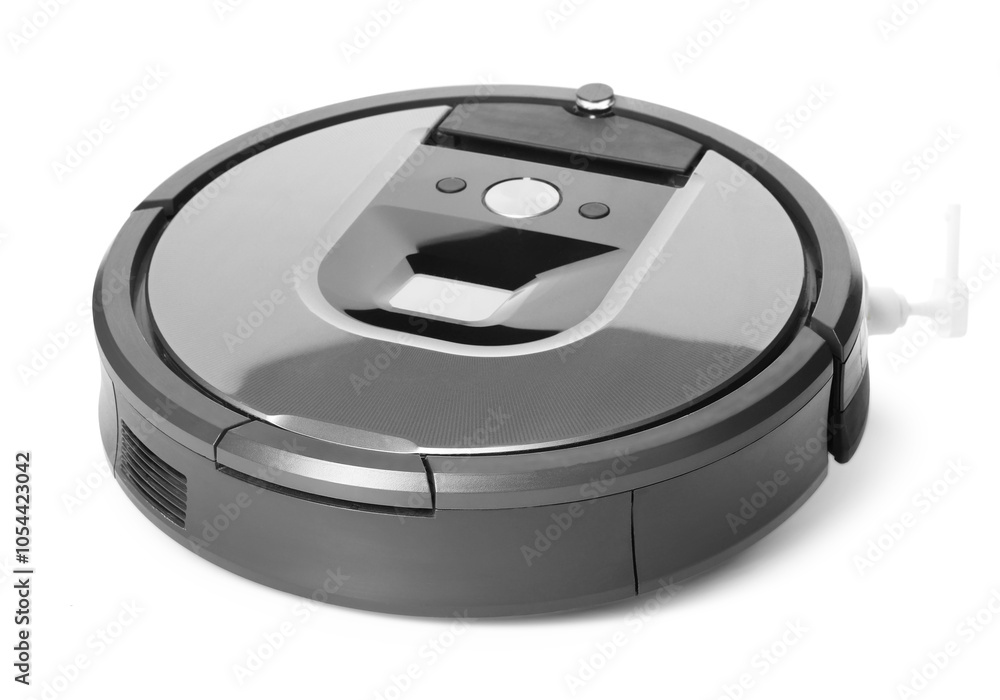 One robotic vacuum cleaner isolated on white One robotic vacuum cleaner isolated on white