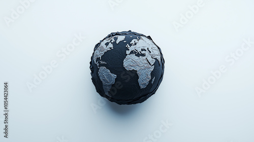 Black and white globe symbolizing environmental pollution, global waste crisis, ecology awareness, plastic impact, conservation, sustainability, environmental issues, and planet degradation photo