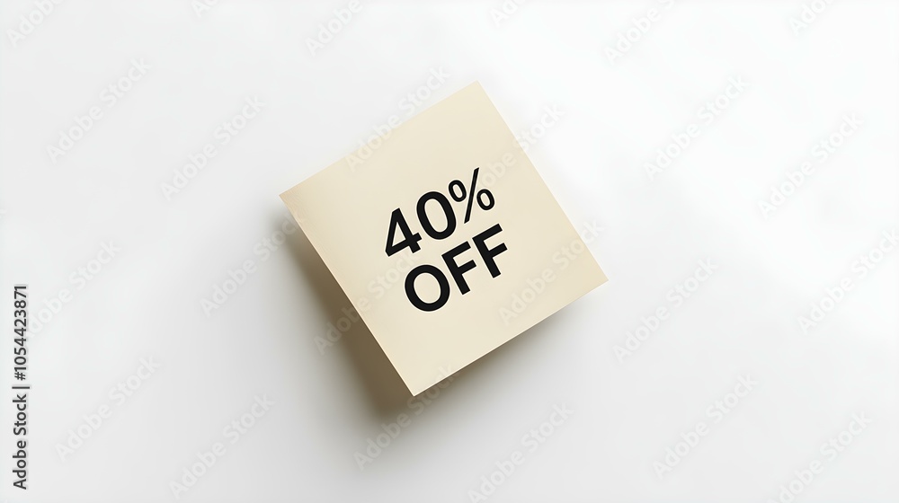 Black '40% OFF' Text on a Ivory Square Paper Note. White Background with Copy Space Black '40% OFF' Text on a Ivory Square Paper Note. White Background with Copy Space
