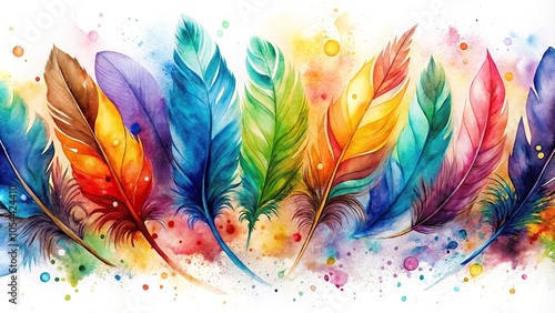 watercolor feathers with colorful splashes