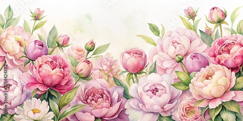 Watercolor floral background of peonies flowers